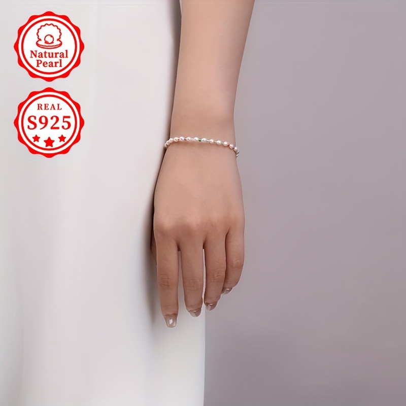 Women's S925 Silver 3-4mm White Baroque Freshwater Pearls Bracelet